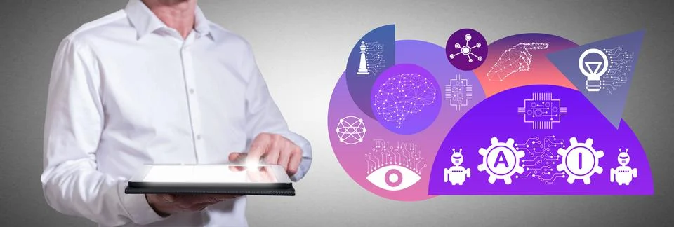 Ai concept with man using a tablet 写真素材