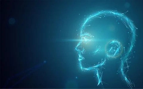 Ai concept vector background. Abstract artificial human head with eyes light 스톡 일러스트