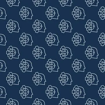 AI connected with Head with Circuits vector blue line seamless pattern Stock Illustration
