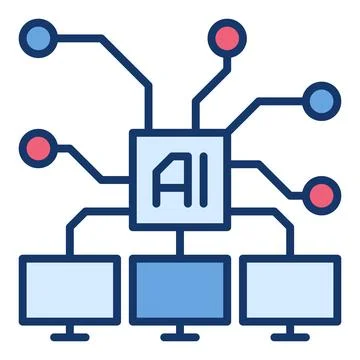 AI connection with Computers vector Artificial Intelligence colored icon or.. 스톡 일러스트