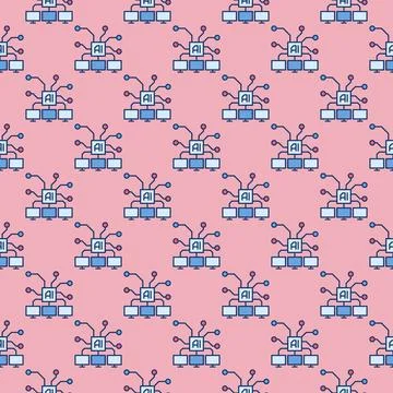 AI connection with Computers vector Artificial Intelligence colored seamles.. イラスト素材