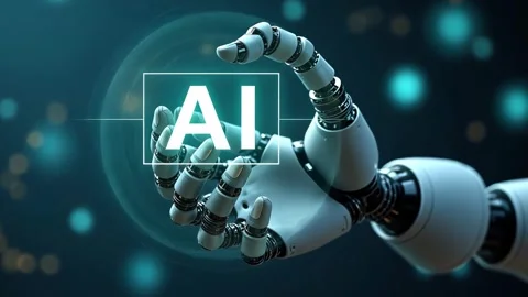 AI Connection: Robotic Hand &amp; Digital Interface Stock Footage 339274609