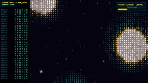 AI Consciousness Transfer Interface - Neural Network Brain Upload Animation Stock Footage 325484314