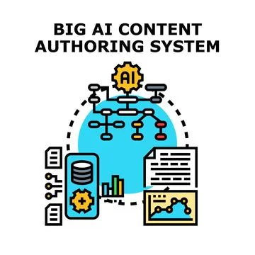 Ai content authoring system generating new digital ideas Illustrazione stock
