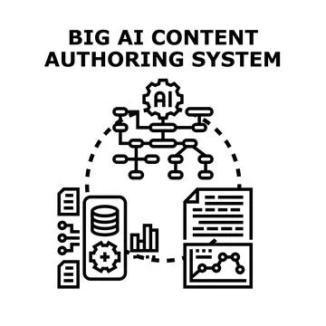 Ai content authoring system generating new digital ideas Illustrazione stock