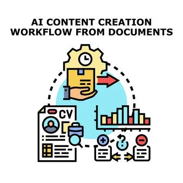 Ai content creating workflow from documents processing data Stock Illustration