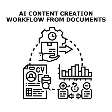 Ai content creating workflow from documents processing data Stock Illustration
