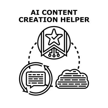 Ai content creation helper system generating digital information Stock Illustration