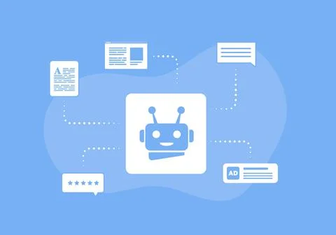 AI Content Generator and artificial intelligence writer bot concept. Developing Stock Illustration