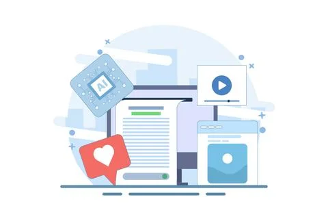 AI content generator concept, Artificial intelligence generating. Stock Illustration