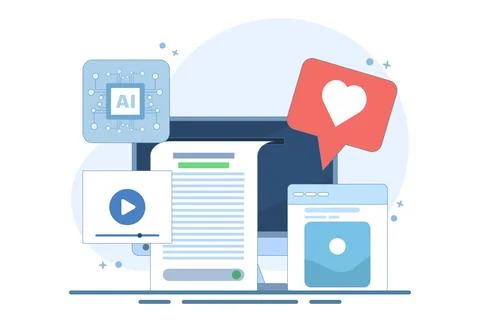 AI content generator concept, Artificial intelligence generating Stock Illustration