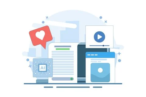 AI content generator concept, Artificial intelligence generating Stock Illustration