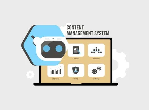 AI content management system concept. Ai CMS - automated management system Stock Illustration