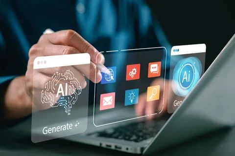 AI content platform smart application digital innovation business productiv.. Stock Photos