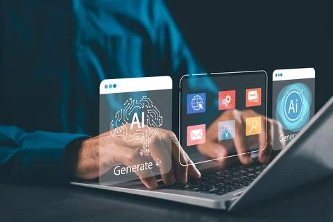 AI content platform smart application digital innovation business productiv.. Stock Photos