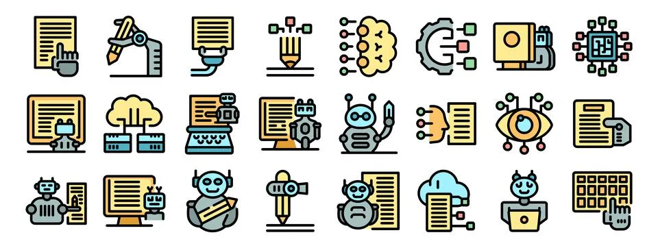 Ai content writing software creating text with robots and automation Stock Illustration