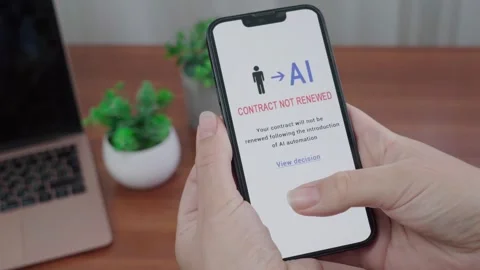 AI Contract Not Renewed Notification on Mobile Phone Screen Stock Footage 340997644