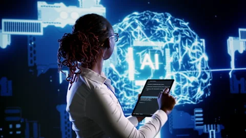 AI contractor runs code in data center Stock Footage 249019926