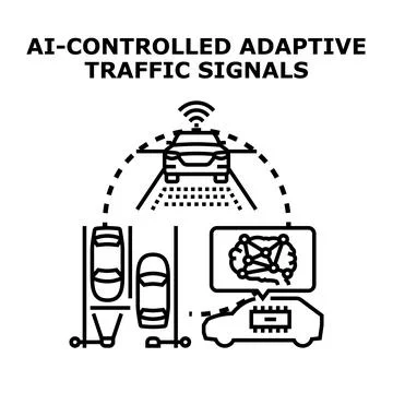 Ai controlled adaptive traffic signals smart transportation system Illustration