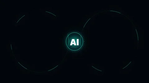 AI Core Between Large Semicircular Futuristic HUD Rings Stock Footage 341342658