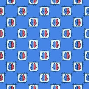 AI CPU Chip vector Artificial Intelligence Processor colored seamless pattern Stock Illustration
