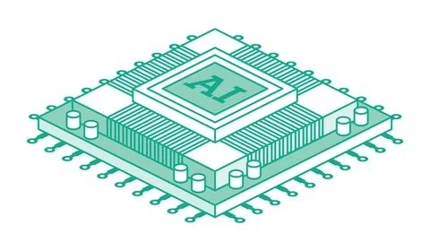 AI CPU microchip. Isometric illustration. Digital processor with circuits a.. イラスト素材