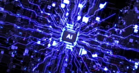 AI CPU Processing Data. Glowing Data Signals Flowing. Stock Footage 235239888