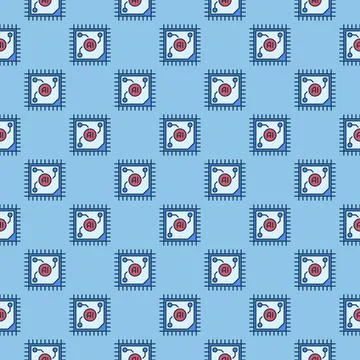 AI CPU vector Artificial Intelligence Processor colored seamless pattern Stock Illustration