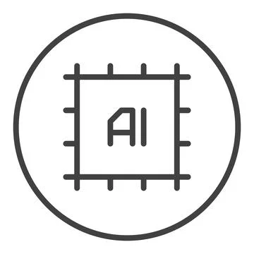 AI CPU vector Artificial Intelligence Chip round icon or symbol in outline .. Stockillustratie