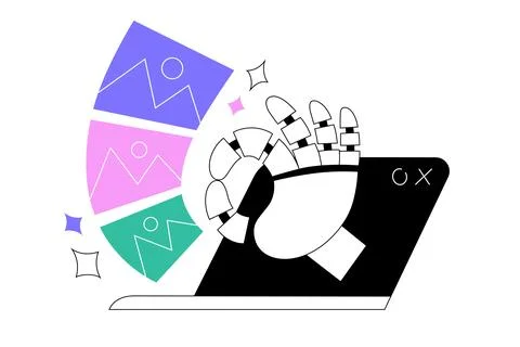 AI creating lots of images, artificial intelligence program generates photos Stock Illustration