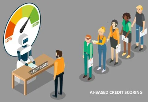 AI credit scoring vector isometric illustration Illustrazione stock