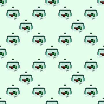 AI Cryptocurrency Trading Bot with Candlestick Chart vector colored seamles.. Illustrazione stock