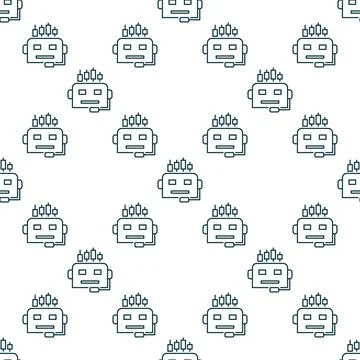 AI Cryptocurrency Trading Bot Head vector thin line seamless pattern Stock Illustration
