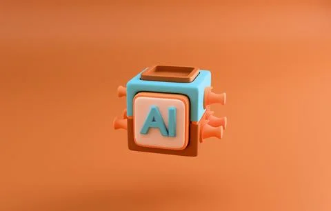AI cube 3d render Stock Illustration