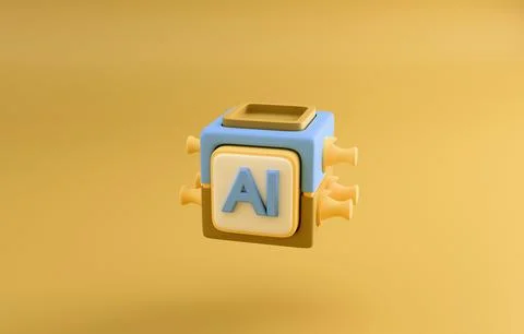AI cube 3d render 스톡 일러스트