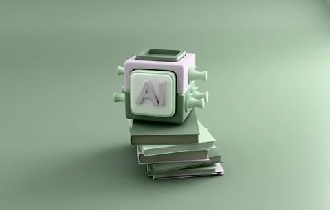 AI cube on pixel book stack pastel technology 3D render Illustrazione stock