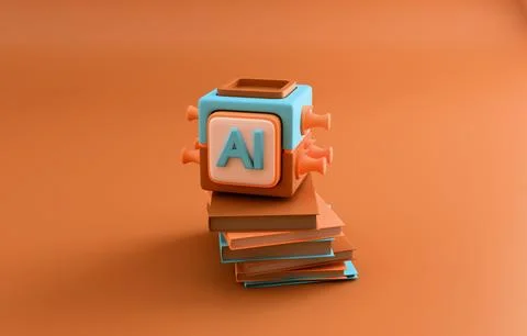 AI cube on pixel book stack pastel technology 3D render Illustrazione stock