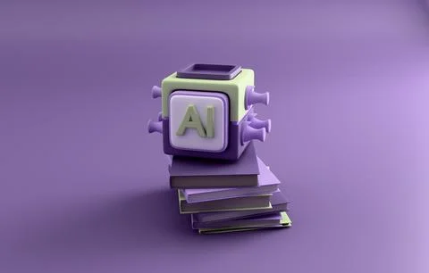 AI cube on pixel book stack pastel technology 3D render Illustrazione stock