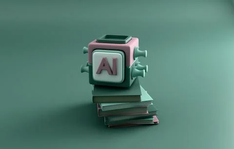 AI cube on pixel book stack pastel technology 3D render Illustrazione stock