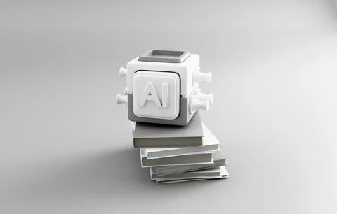 AI cube on pixel book stack pastel technology 3D render Illustrazione stock