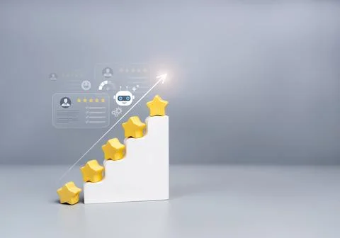 AI customer satisfaction rating system with rising star performance concept.. Stock Photos