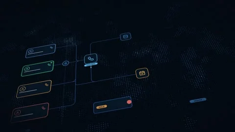 AI Customer Service Call Queue Deflection Animation with Blue Matrix Background Video stock 339301822