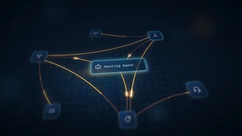 AI Customer Service Intent Routing Visualization Digital Agent Mesh Animation Video stock 342591530
