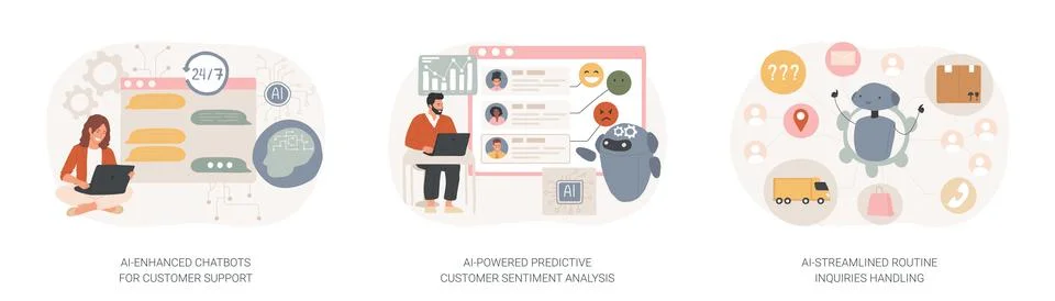 AI in Customer Support abstract concept vector illustrations. 스톡 일러스트
