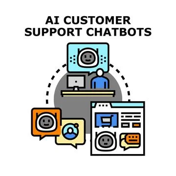 Ai customer support chatbots providing virtual online assistance Stock Illustration