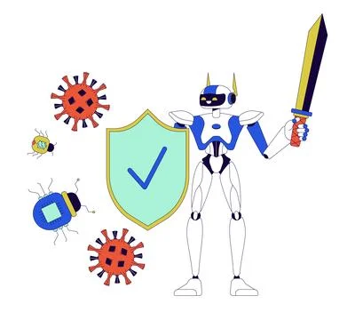 AI cyber defense 2D linear illustration concept Stock Illustration