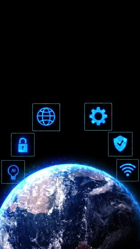 AI Cyber Security Global Network Earth Technology Concept Stock Footage 341378085