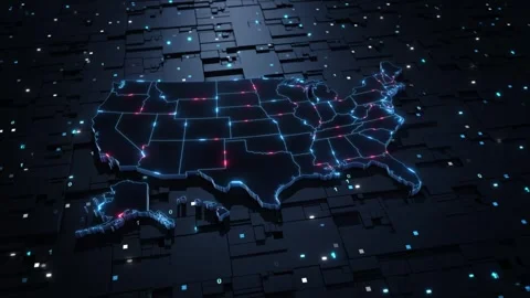 AI Cyber Security Map of USA with Connected Data Network 스톡 동영상 342623675