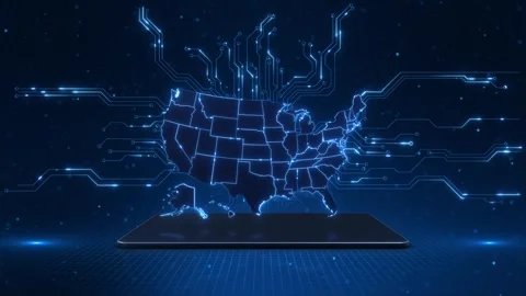 AI Cyber Security Map of USA with Connected Data Infrastructure 스톡 동영상 342623841