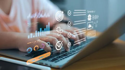 AI Data Analysis and Digital Productivity Concept with Futuristic Interface 写真素材
